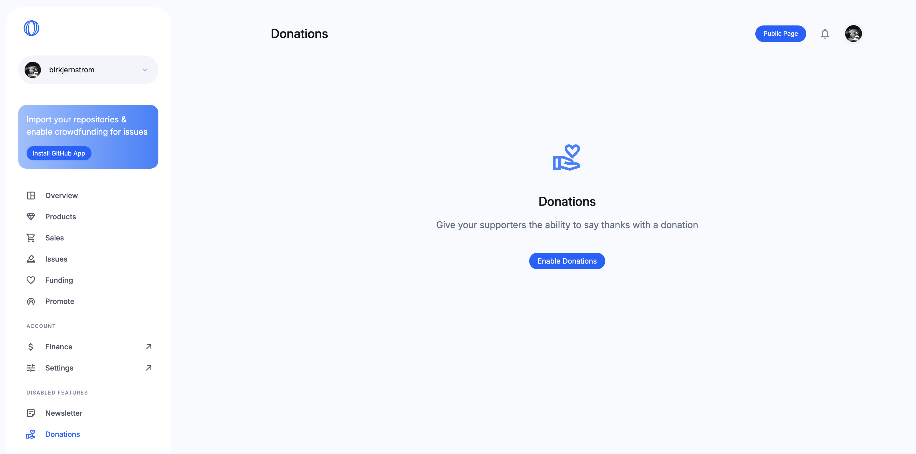 Dashboard - Enable Donations